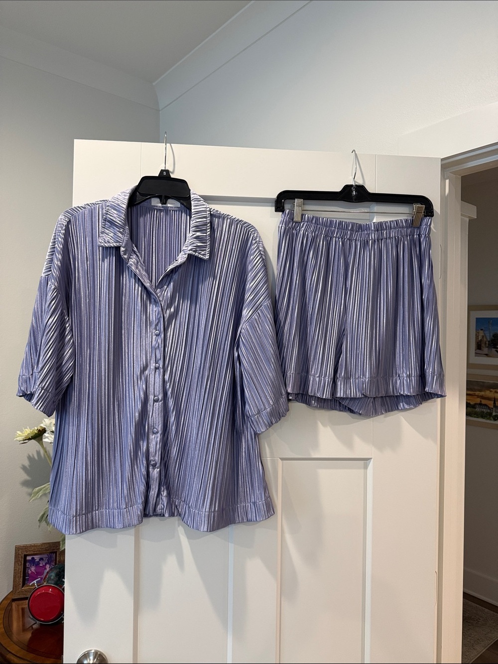 Blue Striped Girls' Short Sleeve Shirt & Shorts Set